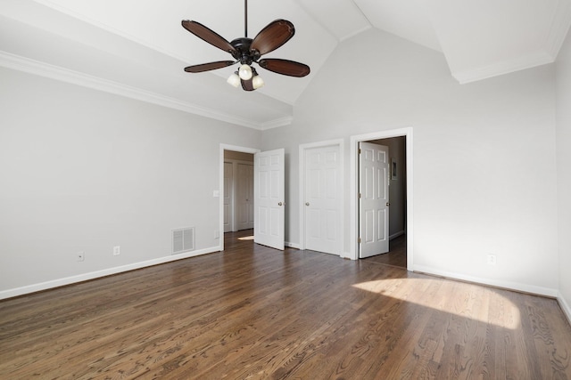 unfurnished bedroom with visible vents, baseboards, and dark wood-style flooring