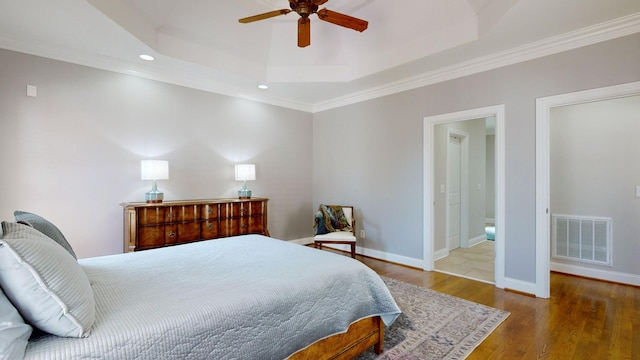 638 Band Dr, Franklin, TN 37064 - bedroom with wood finished floors, recessed lighting, a raised ceiling, crown molding, and ceiling fan