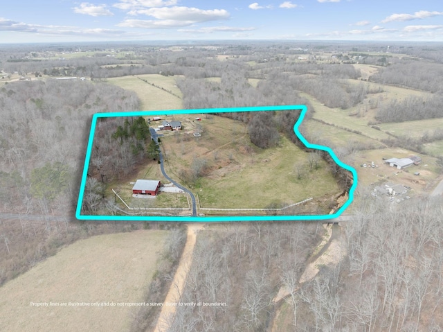 drone / aerial view with a rural view