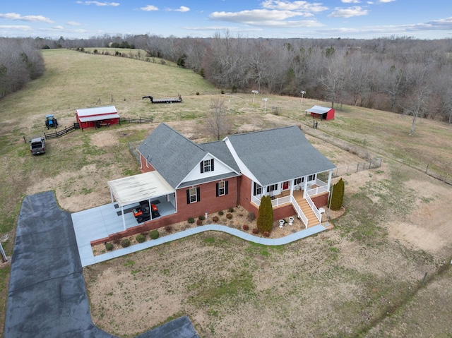 drone / aerial view with a rural view