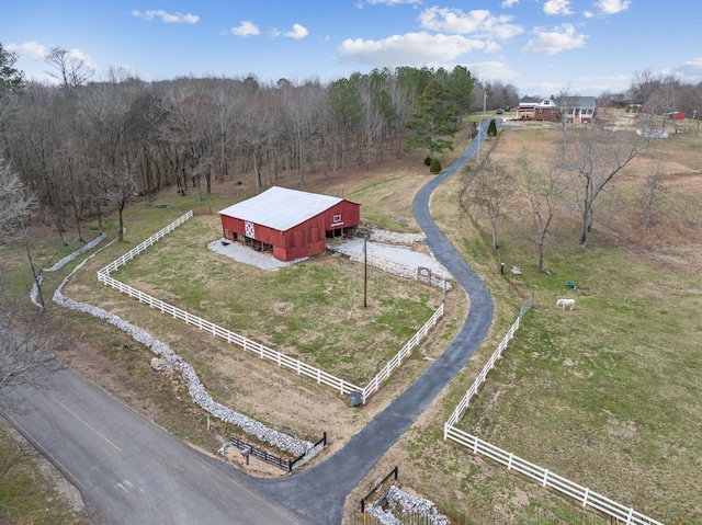 birds eye view of property featuring a rural view