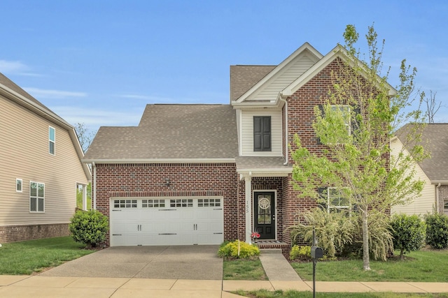 155 Telavera Dr, White House, TN 37188 - traditional home featuring brick siding, a shingled roof, a garage, driveway, and a front lawn