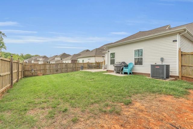 155 Telavera Dr, White House, TN 37188 - view of yard featuring central AC, a patio area, a residential view, and a fenced backyard