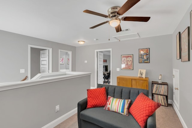 155 Telavera Dr, White House, TN 37188 - sitting room with attic access, a ceiling fan, visible vents, baseboards, and light colored carpet