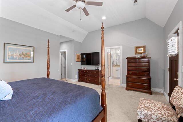 5604 Kentucky Ave, Nashville, TN 37209 - bedroom with ceiling fan, baseboards, light colored carpet, lofted ceiling, and visible vents