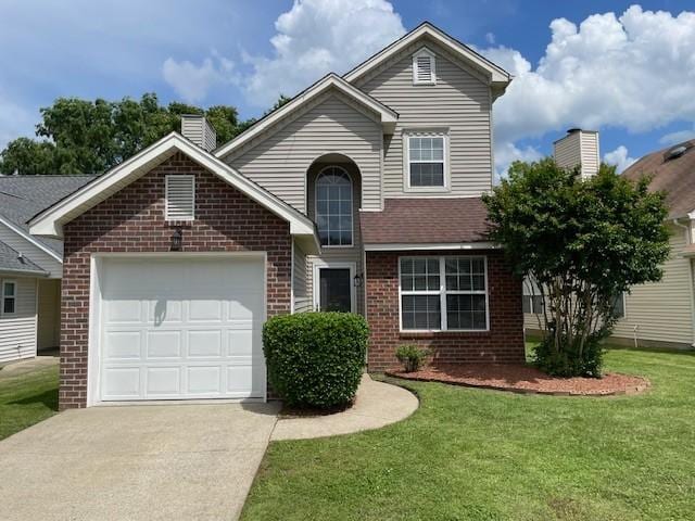 806 Bexhill Ct N, Hermitage, TN 37076 - traditional-style home featuring brick siding, concrete driveway, an attached garage, a chimney, and a front lawn