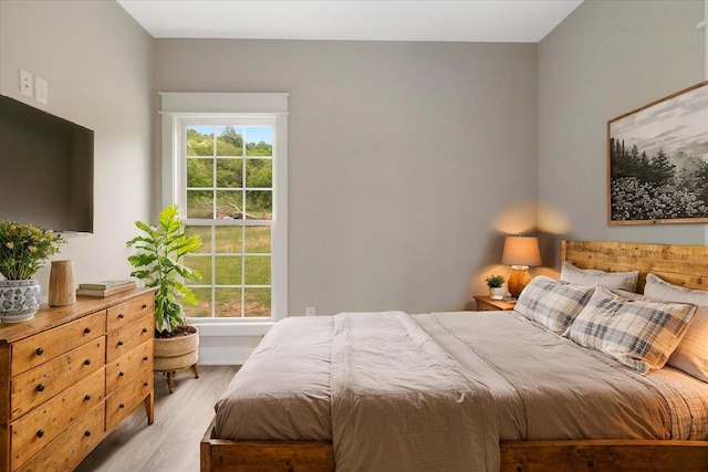 bedroom with multiple windows and light wood-style flooring