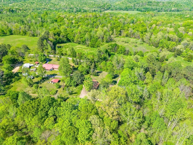 birds eye view of property with a forest view