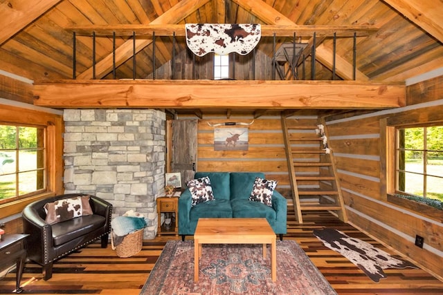 23475 Slate Rd, Athens, AL 35614 - interior space featuring hardwood / wood-style floors, wooden ceiling, wood walls, and a healthy amount of sunlight