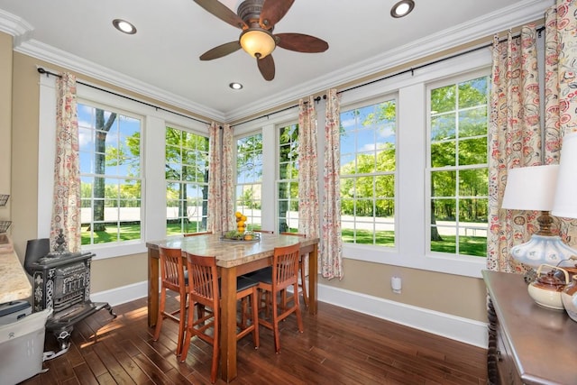 23475 Slate Rd, Athens, AL 35614 - sunroom / solarium with wood-type flooring, baseboards, crown molding, and a wooden deck