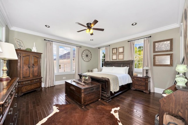 23475 Slate Rd, Athens, AL 35614 - bedroom featuring crown molding, a ceiling fan, baseboards, and dark wood finished floors