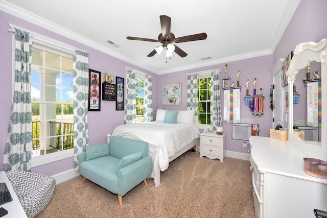 23475 Slate Rd, Athens, AL 35614 - bedroom featuring visible vents, baseboards, ornamental molding, and light colored carpet