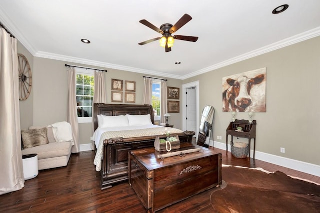 23475 Slate Rd, Athens, AL 35614 - bedroom featuring dark wood finished floors, baseboards, crown molding, and recessed lighting