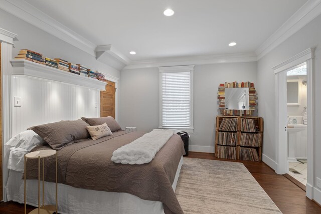 4306 Idaho Ave, Nashville, TN 37209 - bedroom featuring baseboards, ornamental molding, wood finished floors, and recessed lighting