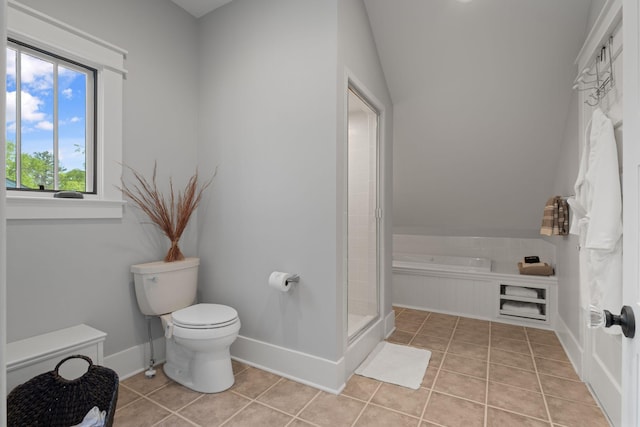 4306 Idaho Ave, Nashville, TN 37209 - bathroom with a shower stall, tile patterned flooring, toilet, baseboards, and a garden tub