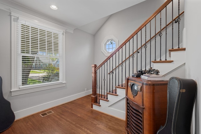 4306 Idaho Ave, Nashville, TN 37209 - staircase with wood finished floors, visible vents, baseboards, and a healthy amount of sunlight