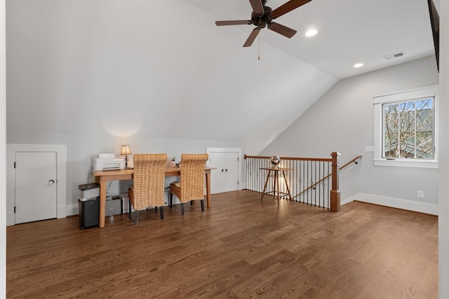 4306 Idaho Ave, Nashville, TN 37209 - office space featuring recessed lighting, lofted ceiling, wood finished floors, visible vents, and ceiling fan