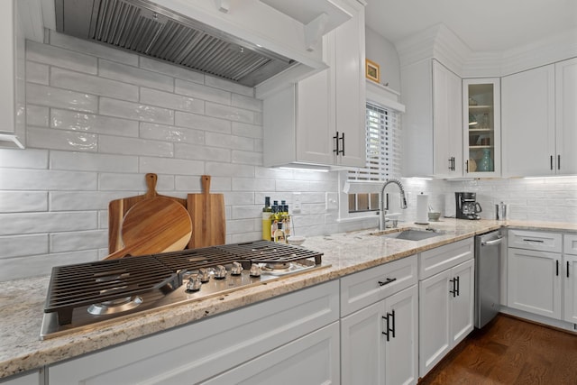 4306 Idaho Ave, Nashville, TN 37209 - kitchen featuring premium range hood, appliances with stainless steel finishes, tasteful backsplash, and a sink