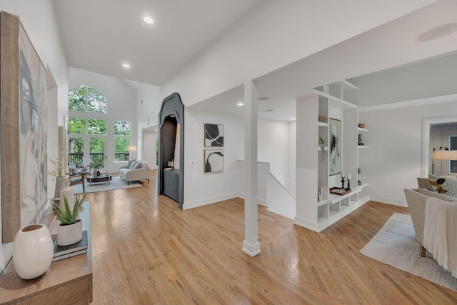 635 Harpeth Trace Dr, Nashville, TN 37221 - entryway featuring light wood-type flooring, stairs, high vaulted ceiling, baseboards, and recessed lighting