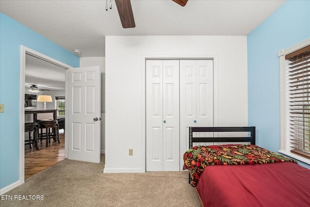 547 Clear Creek Ln, Monterey, TN 38574 - bedroom featuring ceiling fan, baseboards, carpet flooring, and a closet