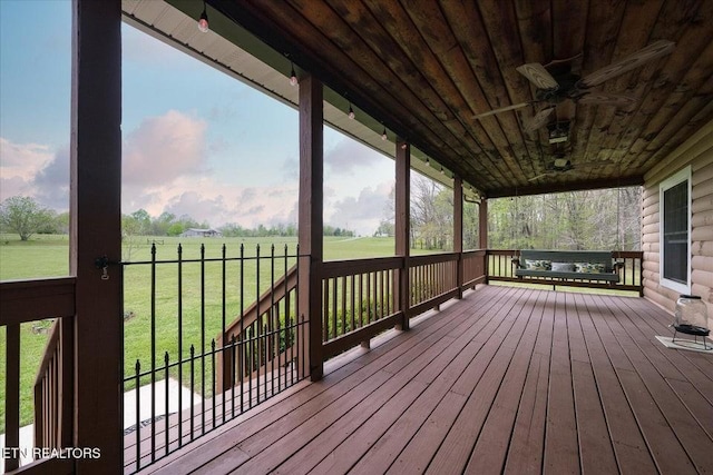 547 Clear Creek Ln, Monterey, TN 38574 - wooden terrace with a ceiling fan and a lawn