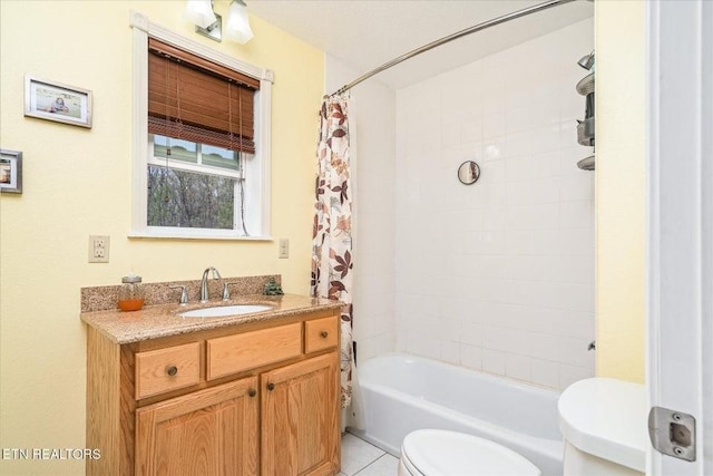 547 Clear Creek Ln, Monterey, TN 38574 - full bathroom featuring shower / tub combo, vanity, tile patterned flooring, and toilet