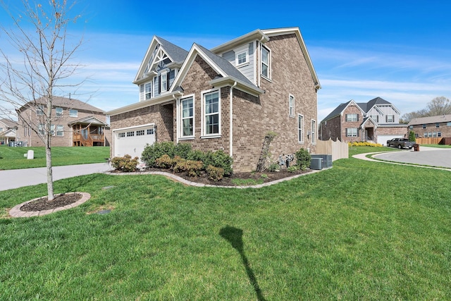 7025 Bennett Dr, Mount Juliet, TN 37122 - craftsman inspired home with brick siding, cooling unit, a front yard, and concrete driveway