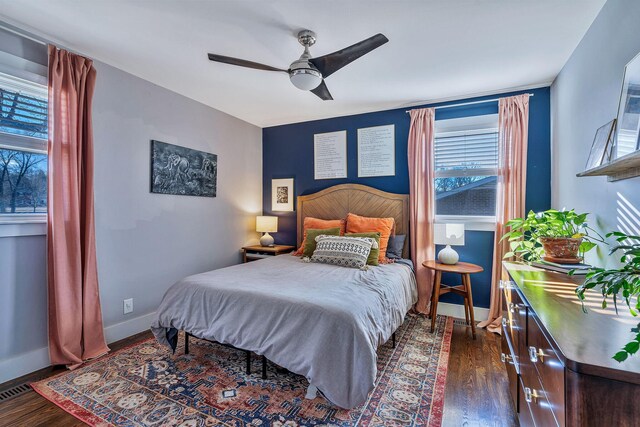 474 Sunliner Dr, Nashville, TN 37209 - bedroom with baseboards, dark wood-style floors, and ceiling fan