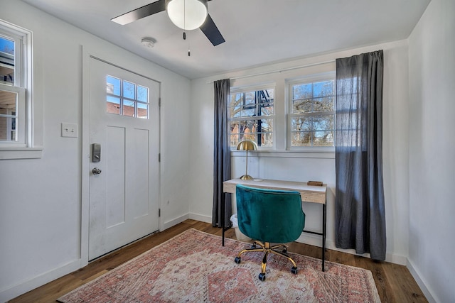 474 Sunliner Dr, Nashville, TN 37209 - office area with baseboards, a ceiling fan, and wood finished floors
