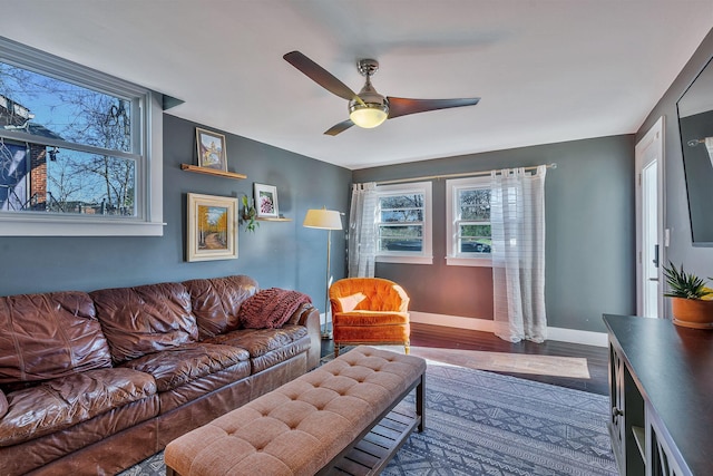 474 Sunliner Dr, Nashville, TN 37209 - living area with plenty of natural light, baseboards, ceiling fan, and wood finished floors