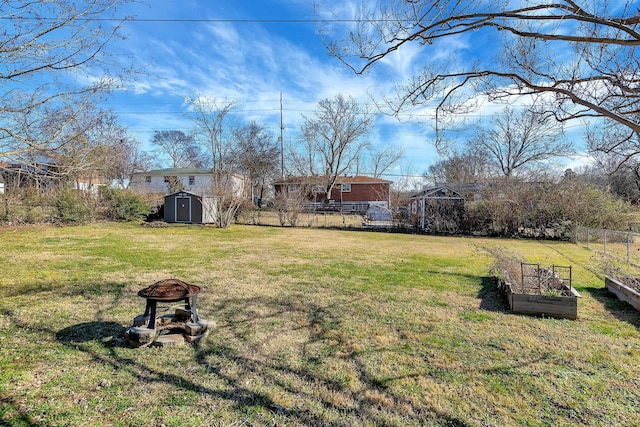 474 Sunliner Dr, Nashville, TN 37209 - view of yard with fence, a storage unit, an outdoor fire pit, a vegetable garden, and an outdoor structure
