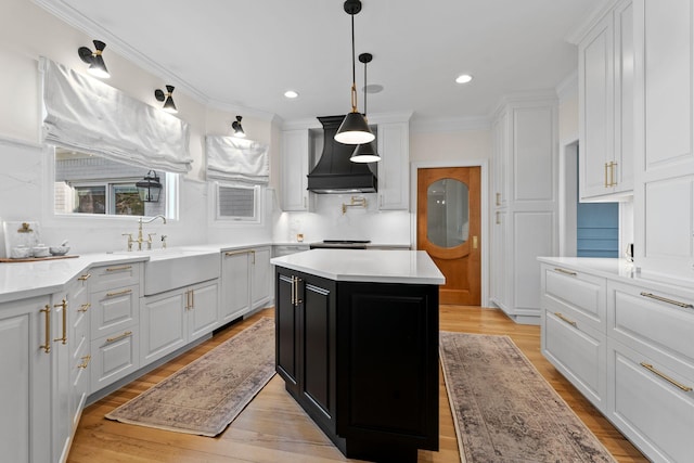 2931 Longford Dr, Murfreesboro, TN 37129 - kitchen featuring a sink, white cabinetry, and premium range hood