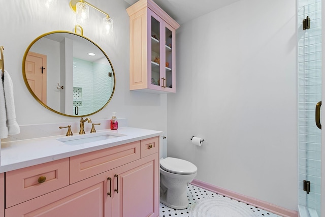 2931 Longford Dr, Murfreesboro, TN 37129 - bathroom featuring tile patterned floors, toilet, baseboards, a shower stall, and vanity
