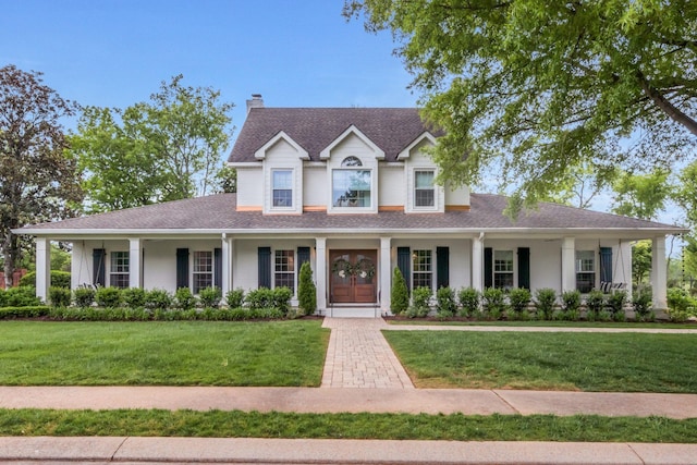 2931 Longford Dr, Murfreesboro, TN 37129 - view of front facade with a chimney, roof with shingles, a front yard, and covered porch