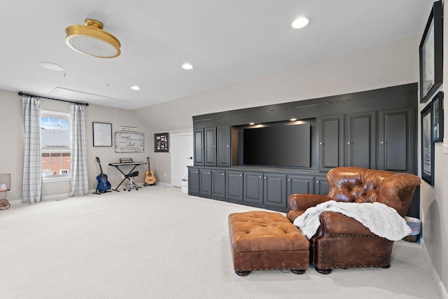 2931 Longford Dr, Murfreesboro, TN 37129 - living area with recessed lighting, lofted ceiling, carpet floors, baseboards, and attic access