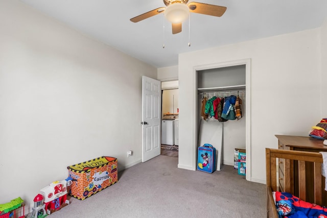 1646 S Jordan Dr, Clarksville, TN 37042 - bedroom featuring carpet floors, a closet, baseboards, and ceiling fan