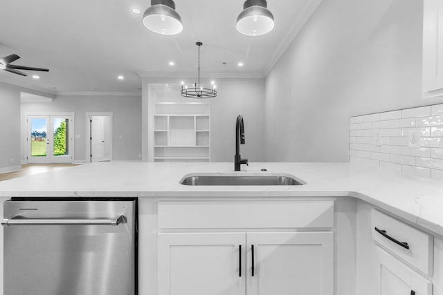1048 Veridian Dr B, Clarksville, TN 37043 - kitchen featuring ornamental molding, stainless steel dishwasher, open floor plan, and a sink