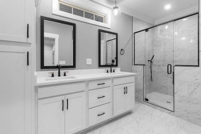 1048 Veridian Dr B, Clarksville, TN 37043 - bathroom with marble finish floor, a sink, double vanity, and crown molding