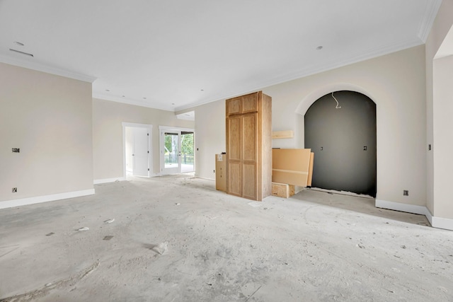 1048 Veridian Dr B, Clarksville, TN 37043 - unfurnished living room featuring crown molding and arched walkways
