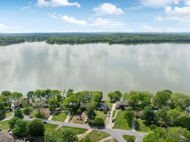 aerial view with a water view and a residential view