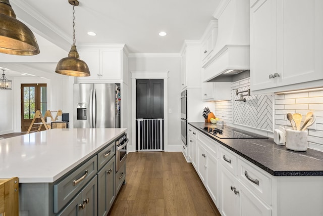 2040 Cairo Bend Rd, Lebanon, TN 37087 - kitchen featuring appliances with stainless steel finishes, custom exhaust hood, white cabinets, and gray cabinets