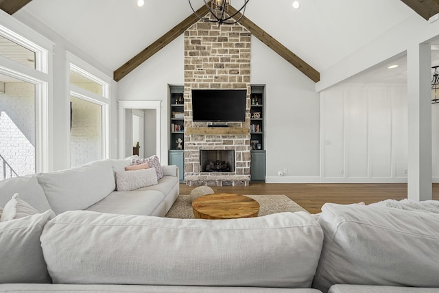 2040 Cairo Bend Rd, Lebanon, TN 37087 - living area featuring recessed lighting, beam ceiling, wood finished floors, and a fireplace