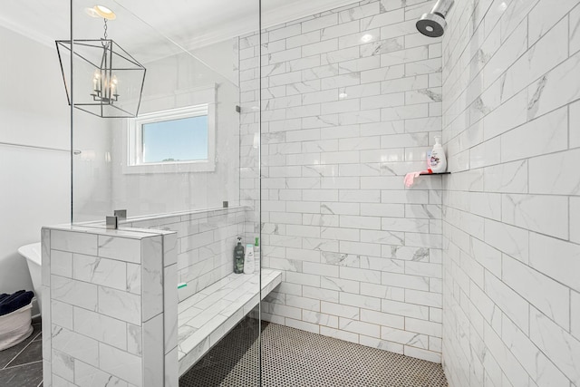 2040 Cairo Bend Rd, Lebanon, TN 37087 - full bathroom with a chandelier, crown molding, and tiled shower