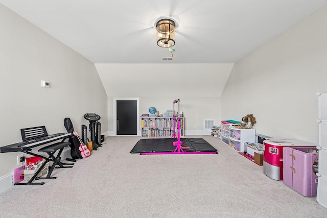 2040 Cairo Bend Rd, Lebanon, TN 37087 - recreation room featuring carpet flooring, baseboards, lofted ceiling, and visible vents