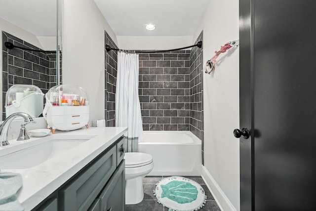 2040 Cairo Bend Rd, Lebanon, TN 37087 - bathroom featuring vanity, tile patterned floors, toilet, baseboards, and shower / tub combo with curtain