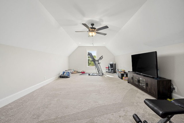 2040 Cairo Bend Rd, Lebanon, TN 37087 - game room featuring a ceiling fan, vaulted ceiling, carpet, and baseboards