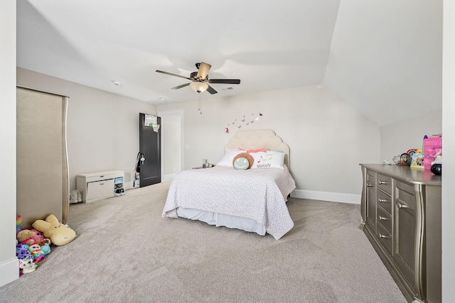 2040 Cairo Bend Rd, Lebanon, TN 37087 - bedroom featuring a ceiling fan, lofted ceiling, light carpet, and baseboards