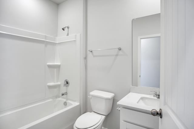 full bathroom featuring shower / bathing tub combination, toilet, and vanity