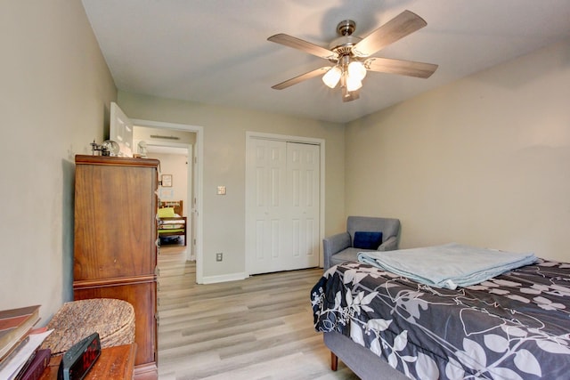 3473 Hunters Rdg, Woodlawn, TN 37191 - bedroom with a closet, ceiling fan, baseboards, and light wood-type flooring
