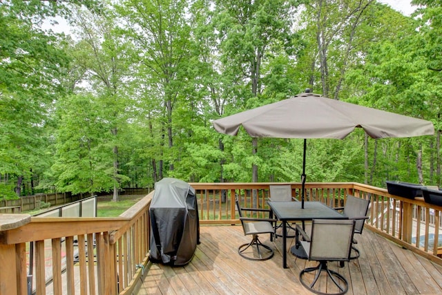 3473 Hunters Rdg, Woodlawn, TN 37191 - wooden terrace featuring outdoor dining area, fence, and area for grilling